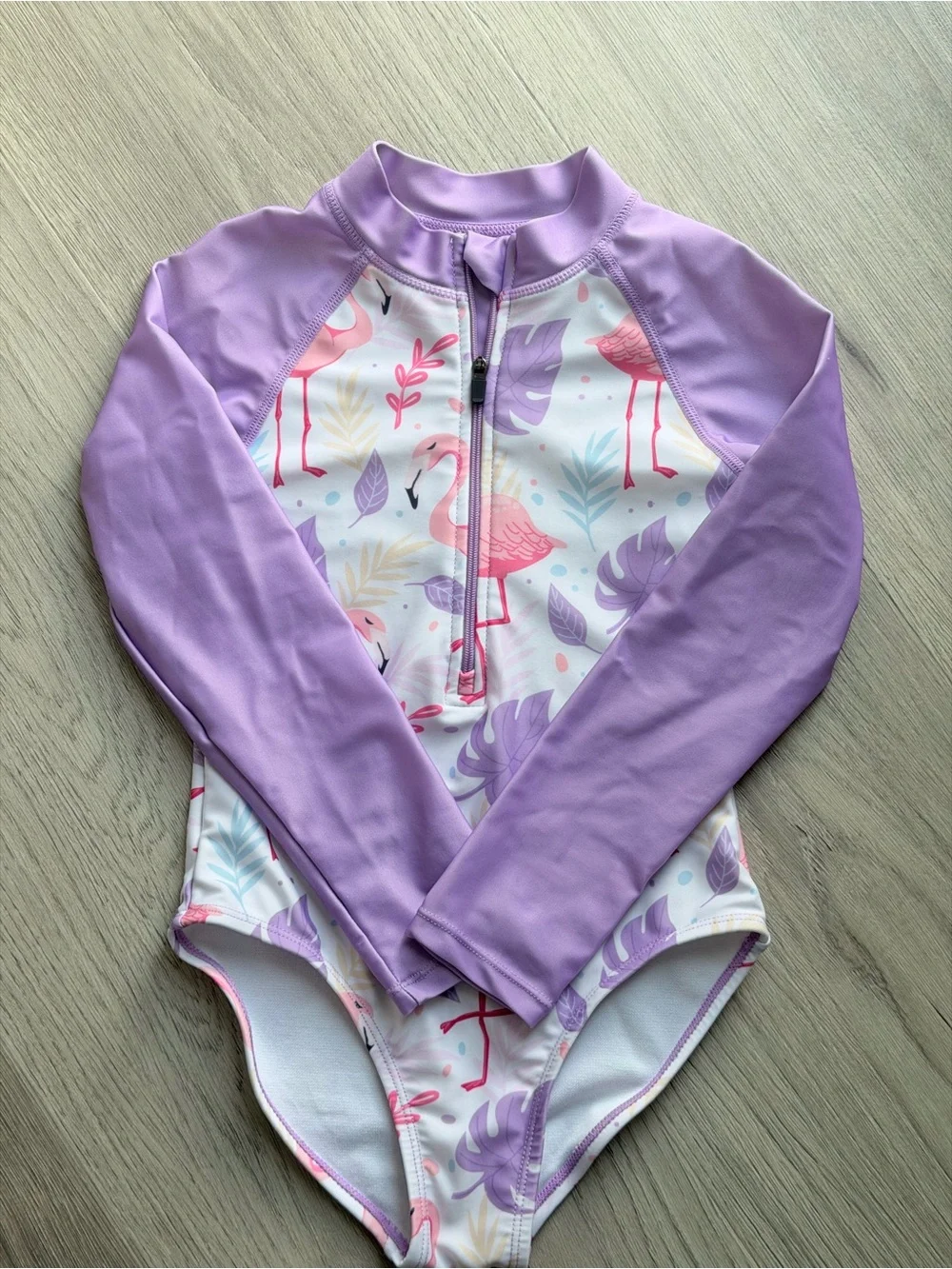 Kids Long Sleeve 50 SPF Rash Guard Swimsuit - Flamingoes (5/6)